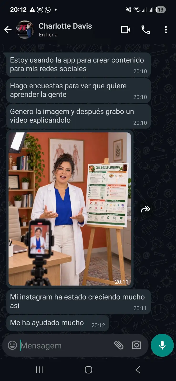 Conversación de una nutricionista sobre crear contenido para redes sociales